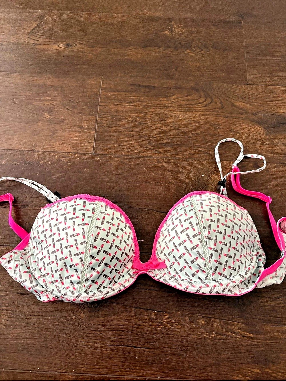 Victoria's Secret Sexy Little Things Lipstick Print Push-Up Bra Pink & White 34D
